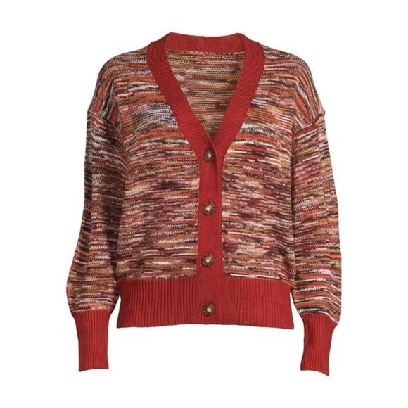 Women's V-Neck Cardigan Sweater with Long Sleeves, Sizes S-XXXL - Picture 4 of 5